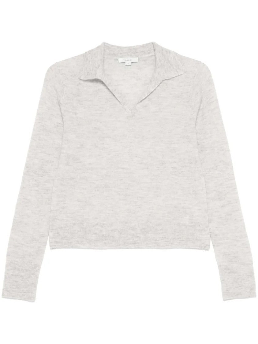 Vince Grey Silk Blend Polo With Cashmere