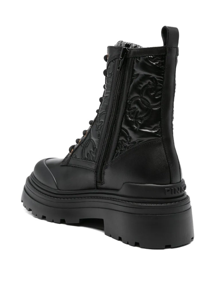 Pinko Black Mia 25 Embossed Leather Chunky Ankle Boots