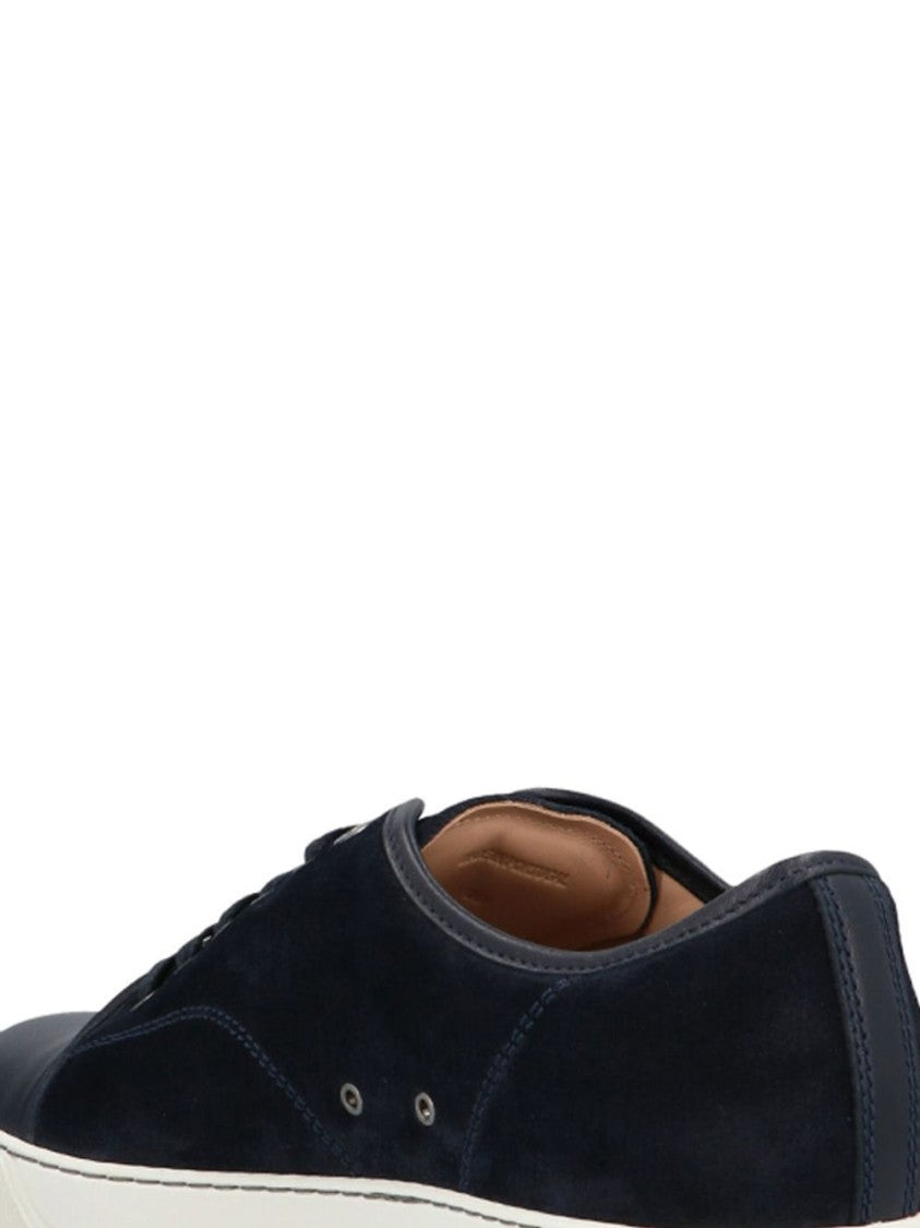 Lanvin Navy Blue Calf Suede Lace-Up Sneakers