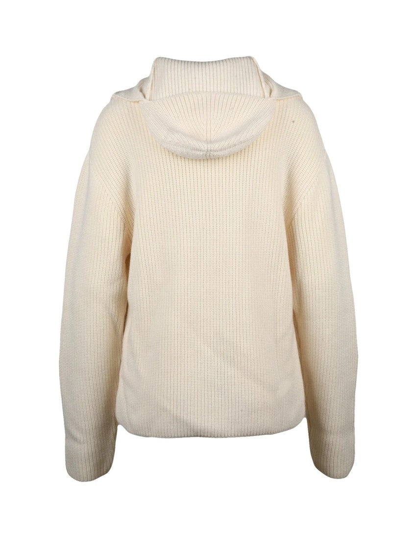 Courrèges Ribbed Knit Sweater With Half-Zip And Hood