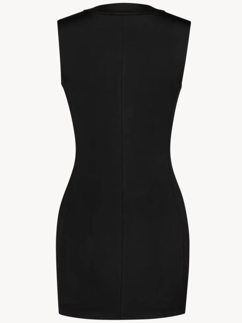 Saint Laurent Sleeveless Black Jewel-Button Mini Dress