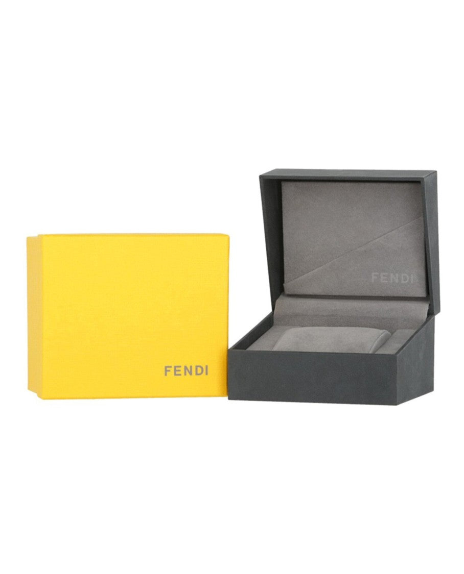 Fendi 28Mm Rose Gold And Stainless Steel Watch With Black Calfskin Strap