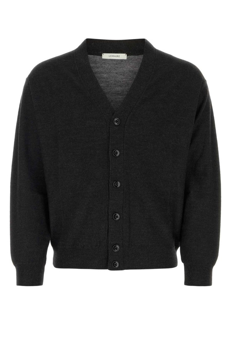 Lemaire Melange Charcoal Wool Blend Cardigan
