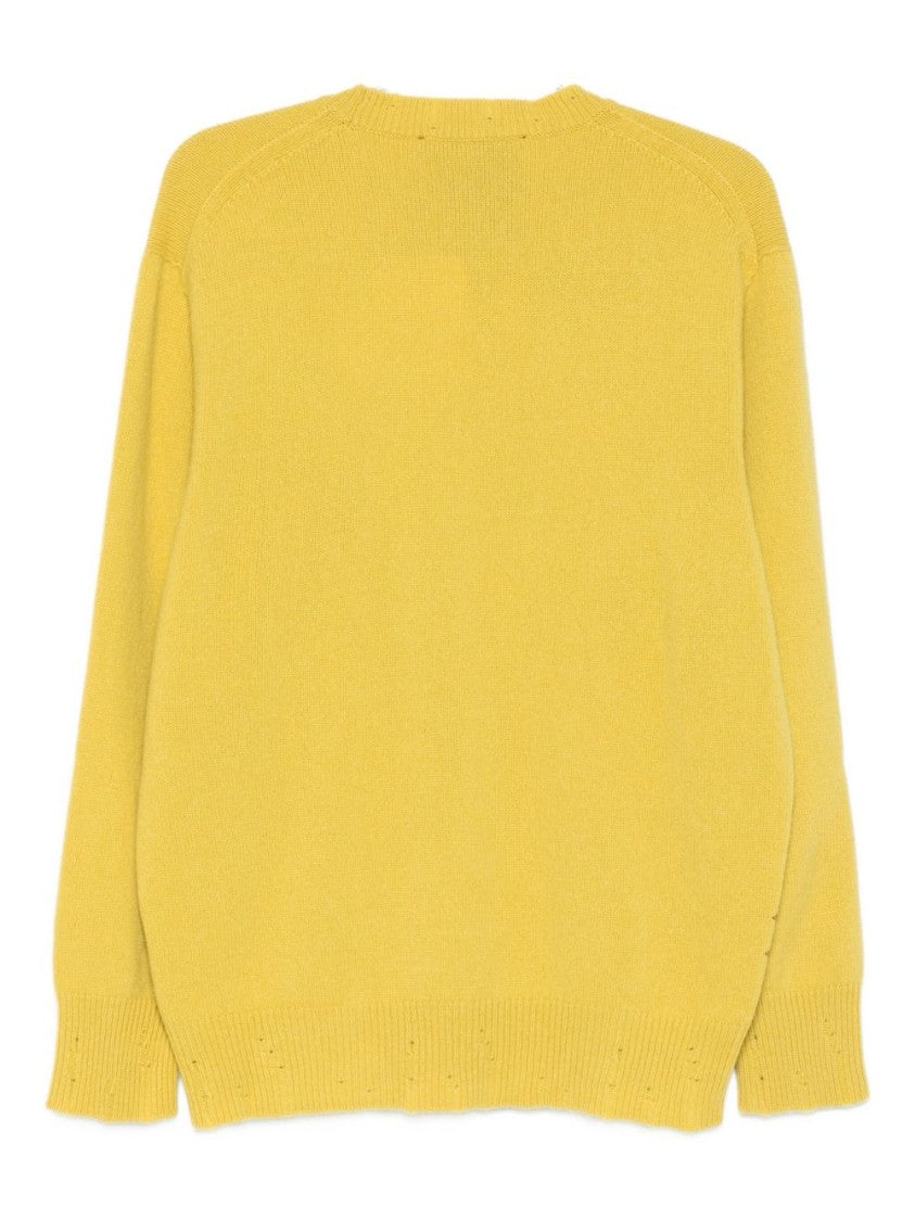 Amaranto Plain Yellow Sweater With Ribbed Cuffs