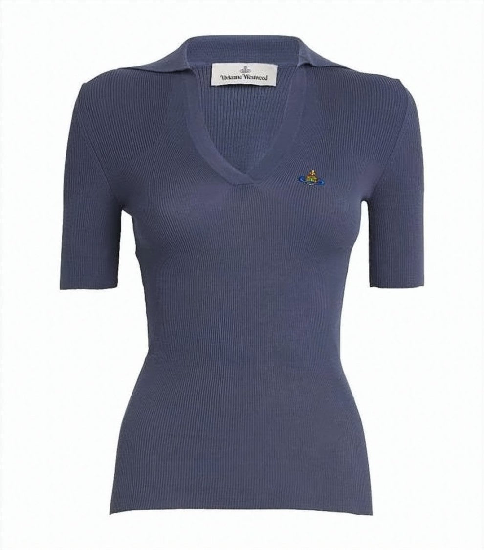 Vivienne Westwood Fitted Ribbed Knit Sweater With Colorful Embroidery