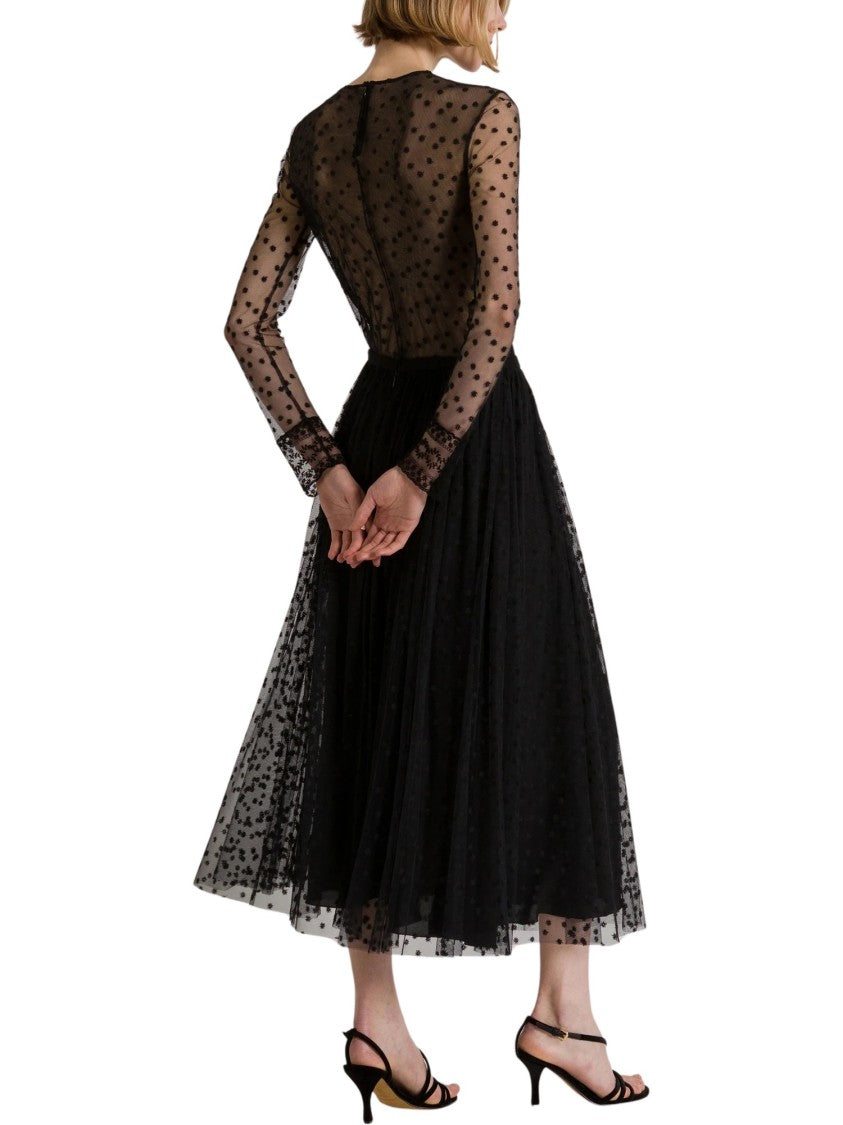 Alberta Ferretti Midi Skirt With Gathered Layers And Polka Dot Sheer Overlay