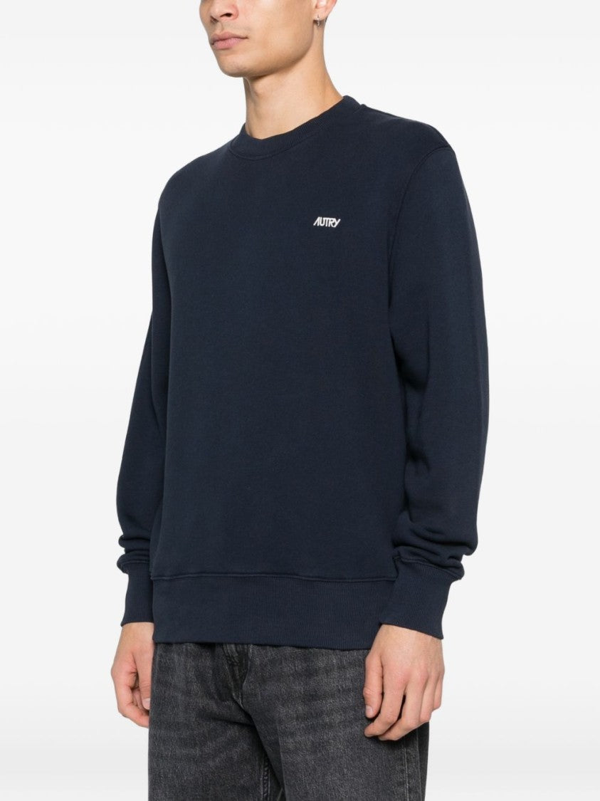 Autry Relaxed-Fit Blue Cotton Sweatshirt With Subtle Logo