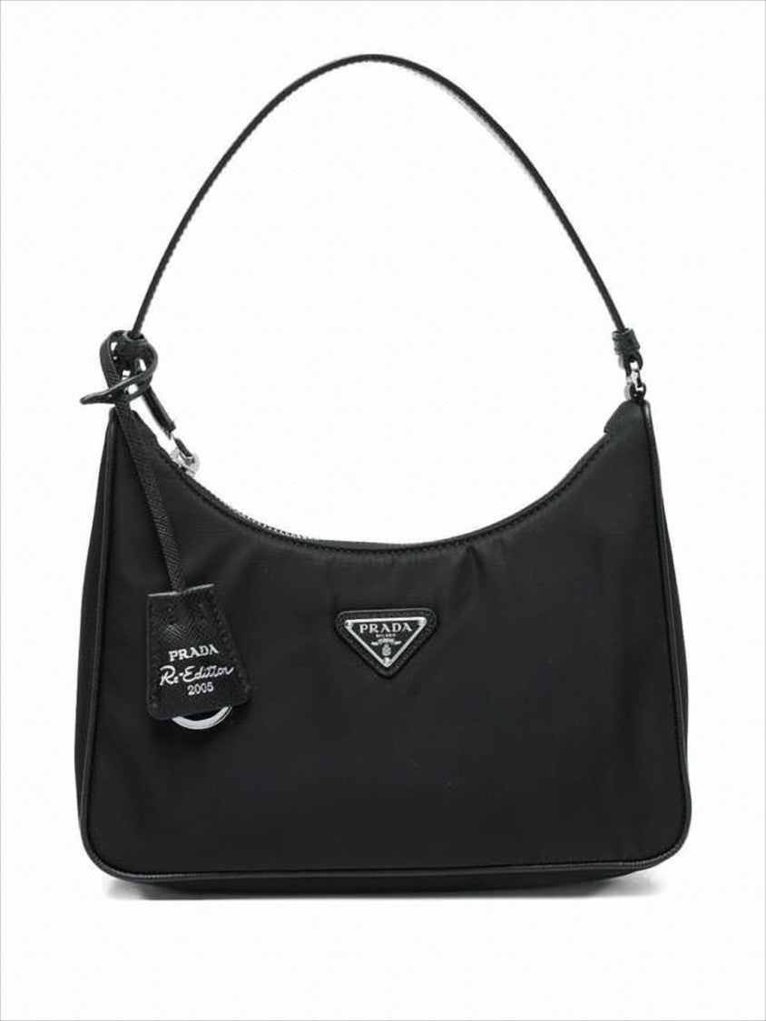 Prada Minimalist Black Shoulder Bag With Leather Accents