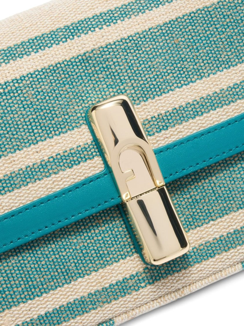 Furla Striped Woven Fabric Bag