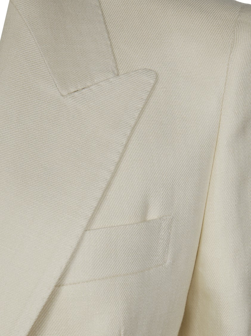 Tagliatore Double-Breasted Linen Blazer With Gold Buttons