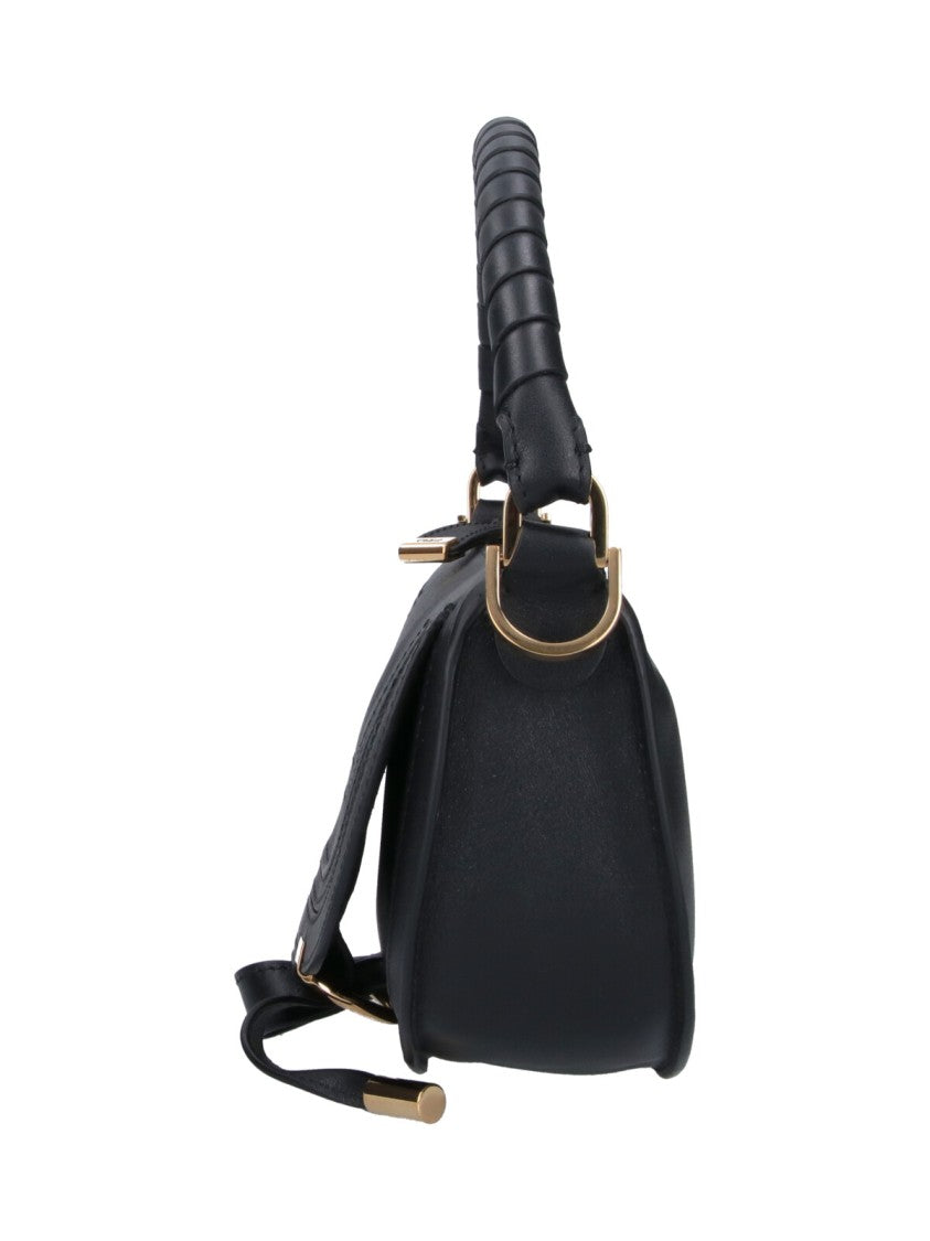 Chloé Crescent-Shaped Handbag With Curved Stitching And Gold-Tone Accents