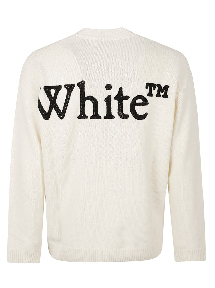 Off-White Knitted Sweater With Contrasting Logo Embroidery