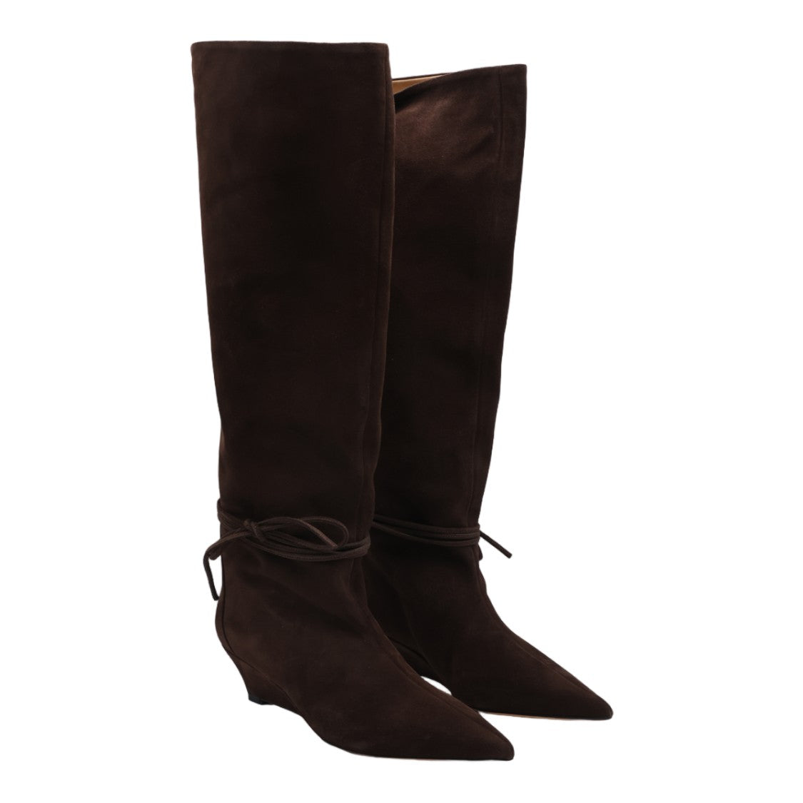 Odissi Pointed Toe Wedge Boots With Wrap-Around Tie Detail