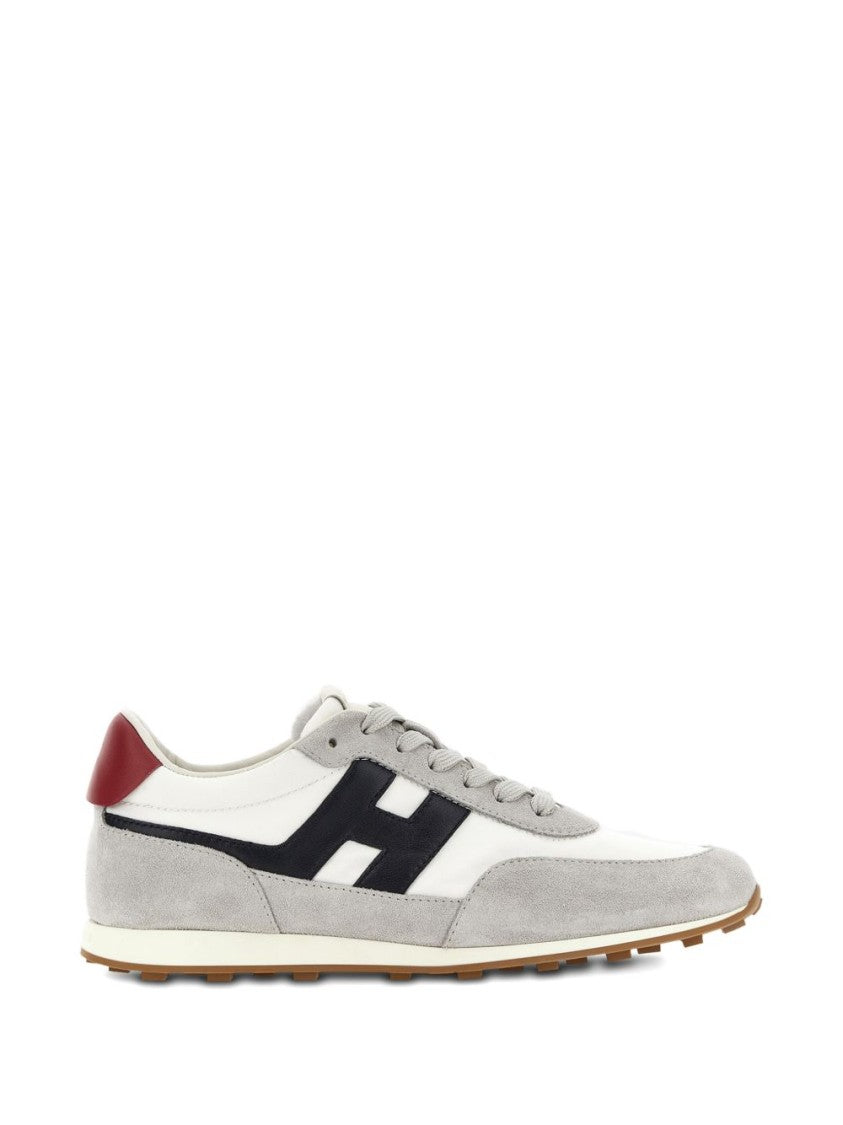 Hogan Light Grey Suede And Fabric Flat Shoes