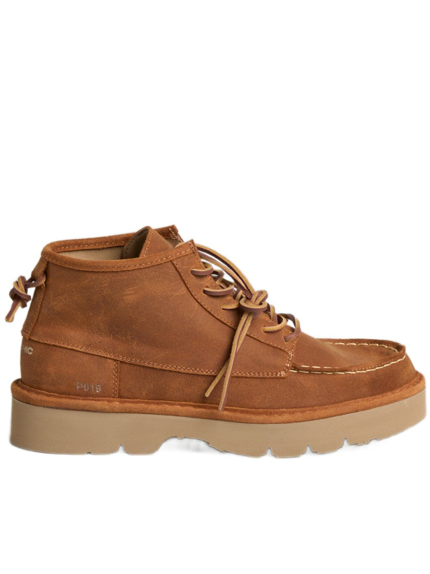 Panchic Mid-Top Suede Footwear With Moccasin Toe And Lace-Up Closure