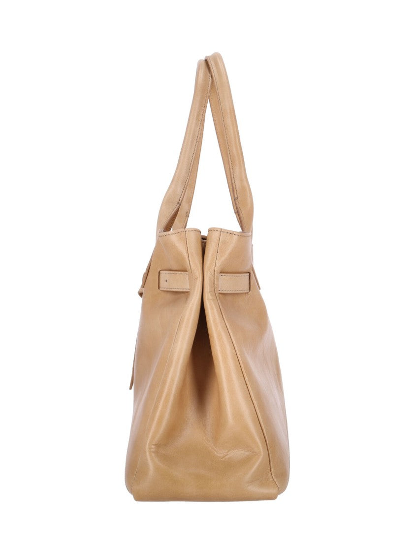 Ballantyne Beige Calf Leather Tote With Adjustable Buckle Detail