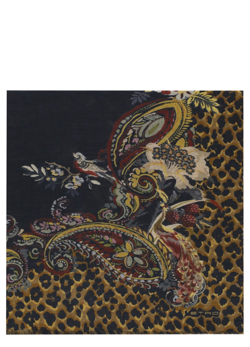 Etro Cashmere Blend Shawl With Intricate Paisley And Animal Print