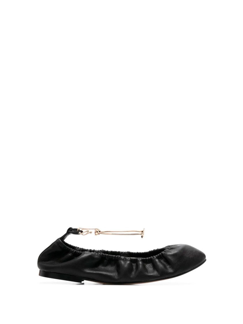 Twin-Set Gathered Black Ballerinas With Delicate Ankle Strap