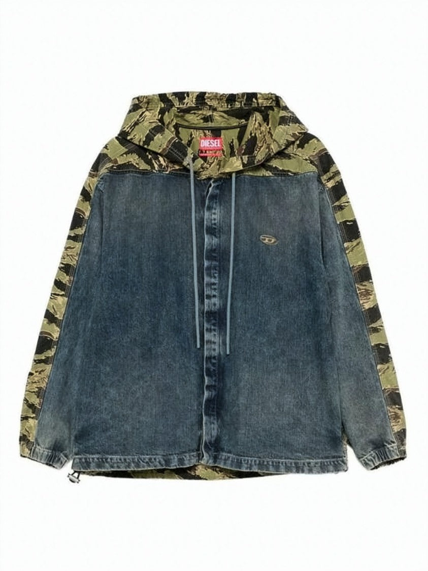 Diesel Denim Jacket With Camouflage Hood And Relaxed Fit