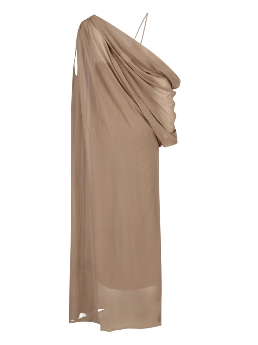 Khaite Taj Draped Maxi Dress In Beige Silk Chiffon