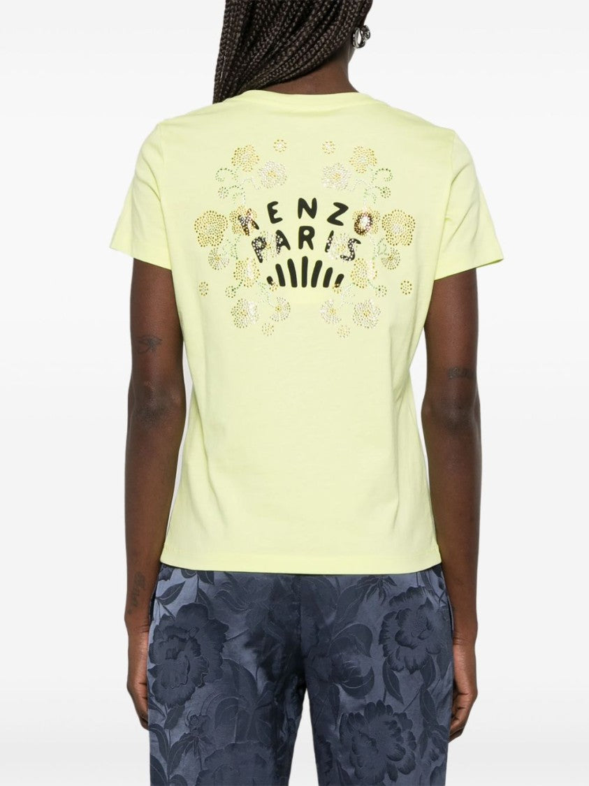 Kenzo Lemon Yellow Appliqué Logo Crew Neck Top