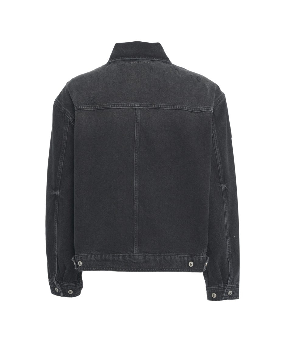 Represent Boxy Fit Denim Jacket With Distressed Finish