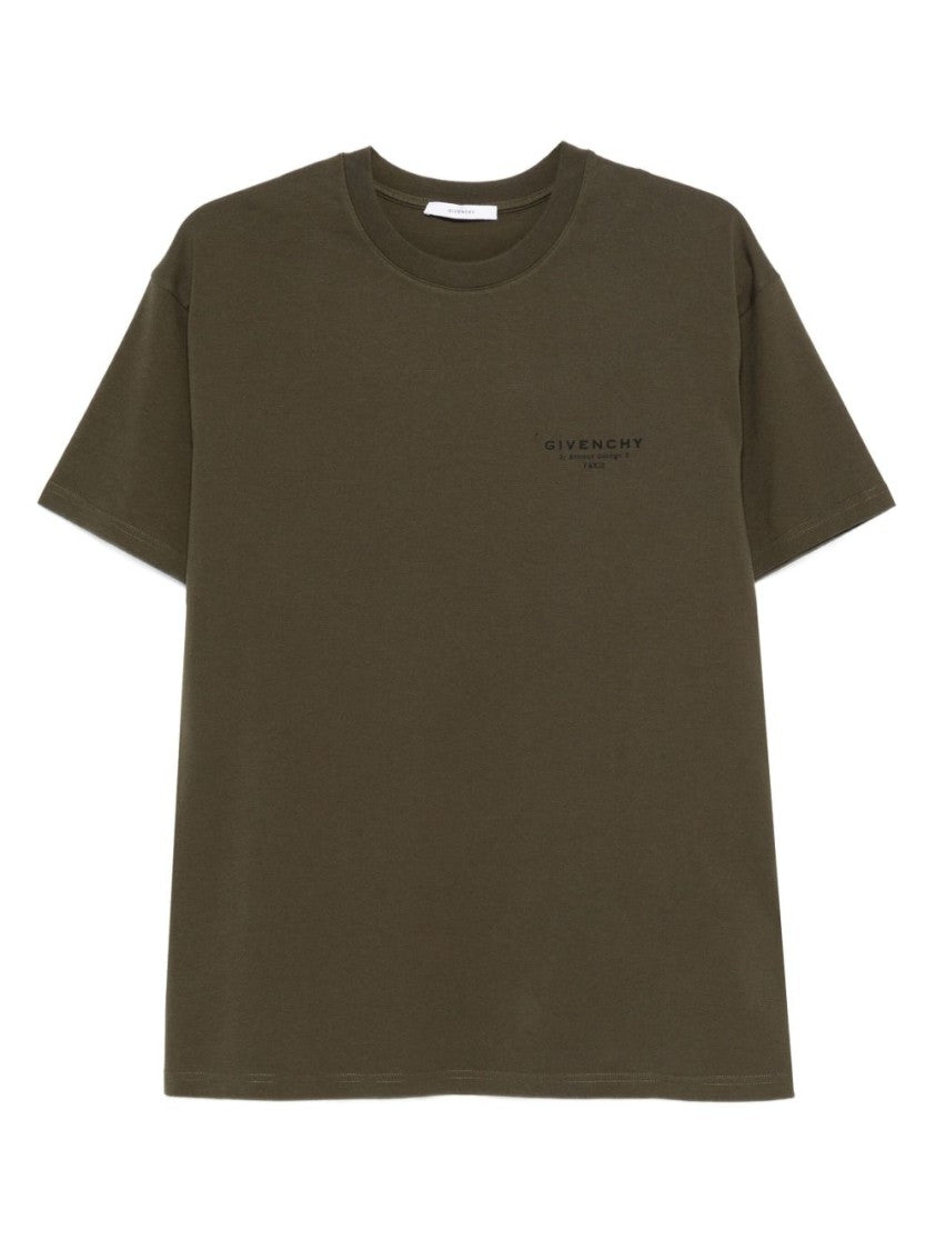 Givenchy Khaki Logo Print Straight Hem T-Shirt