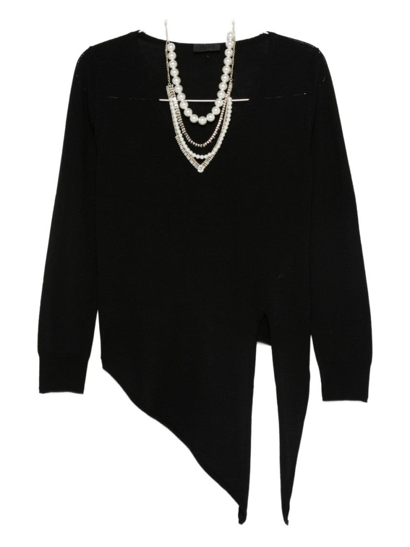 Liu Jo Asymmetrical Hemline Black Knit Sweater