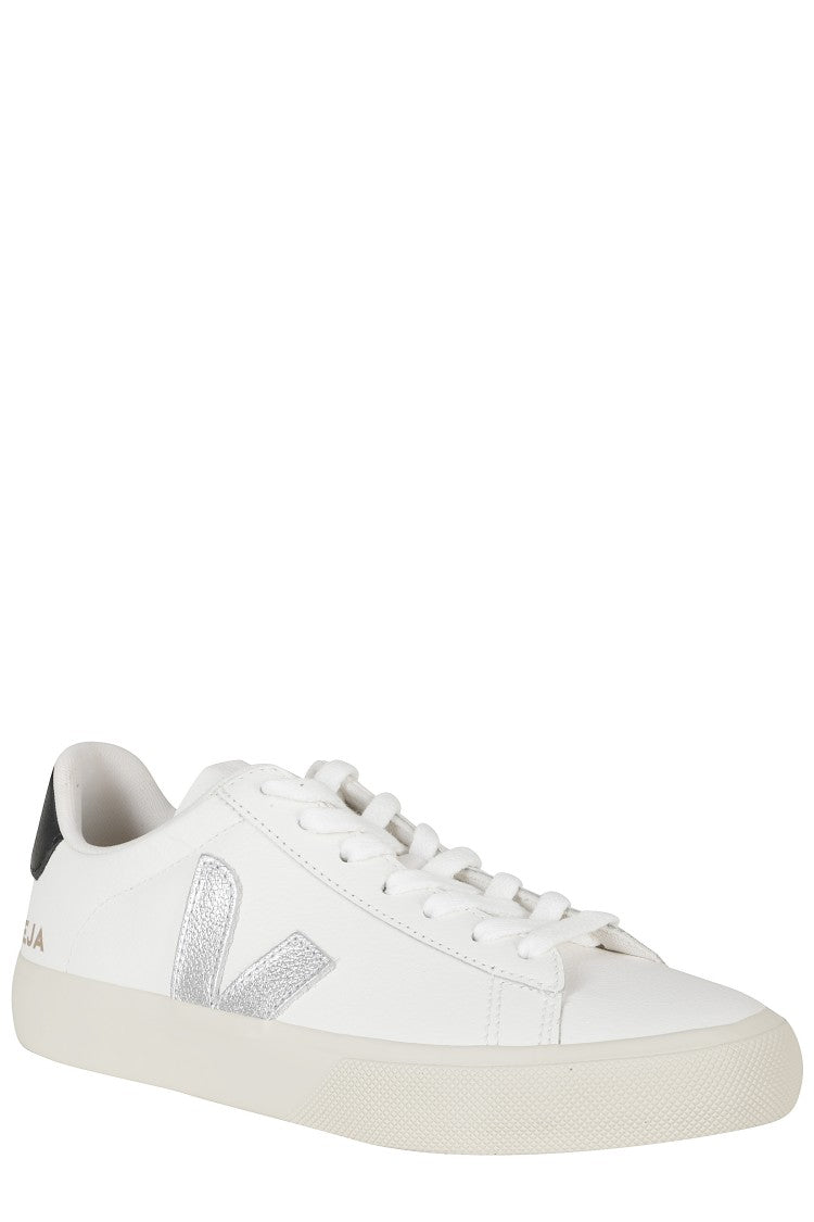 Veja White Campo Contrast Logo Leather Low-Top Sneakers