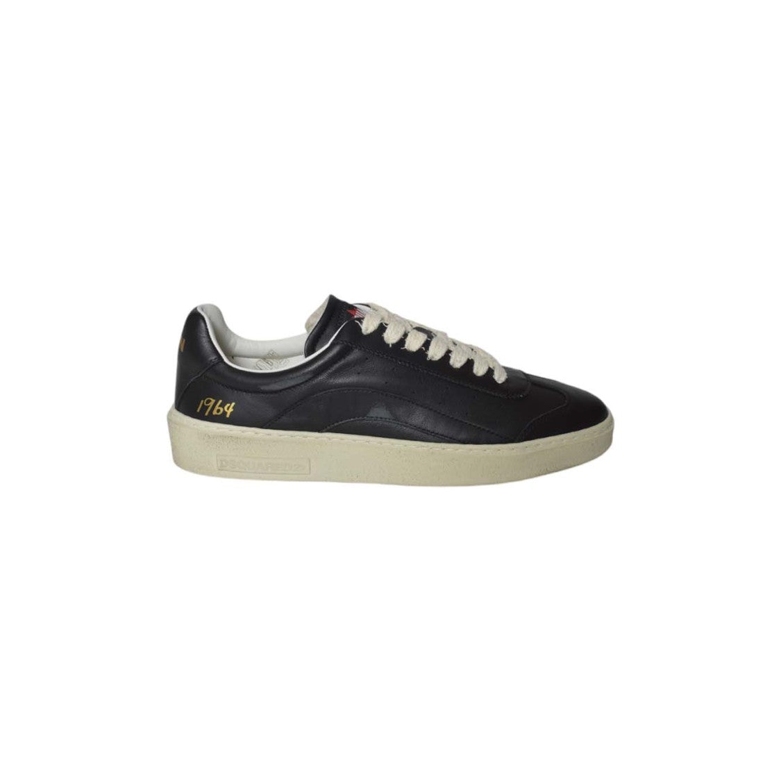 Dsquared2 Low-Top Black Leather Sneakers With Off-White Sole