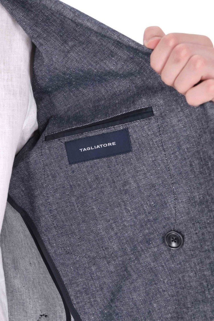 Tagliatore Blue Montecarlo Cotton-Linen Double-Breasted Blazer