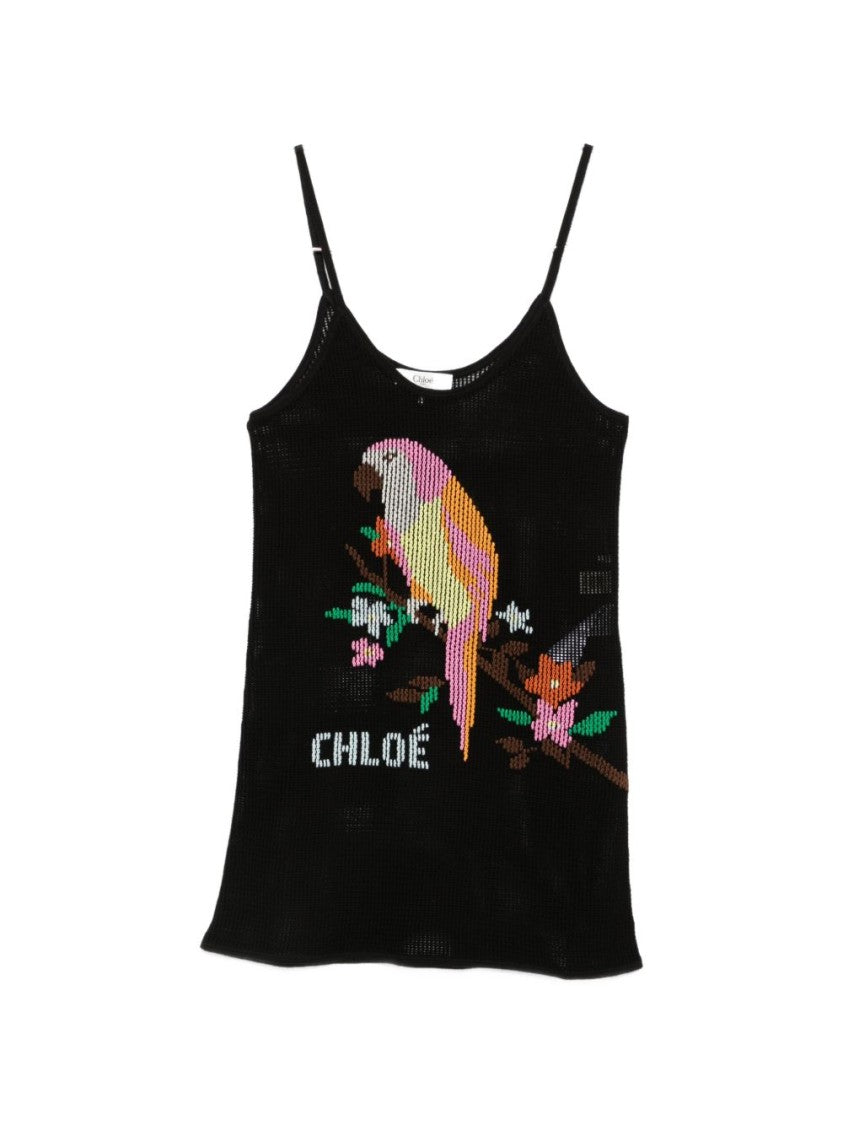 Chloé Black Parrot Design Mini Knit Dress