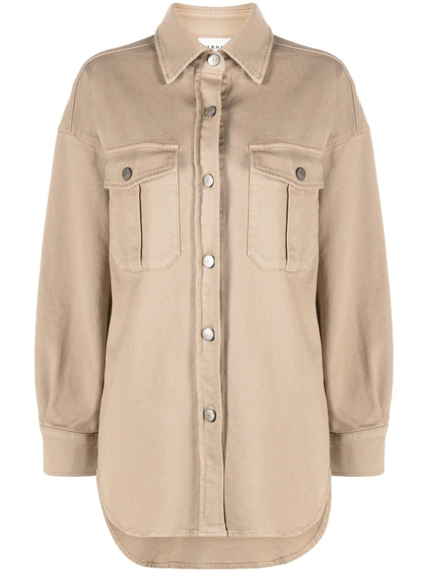 P.A.R.O.S.H. Beige Denim Overshirt With Button-Down Front