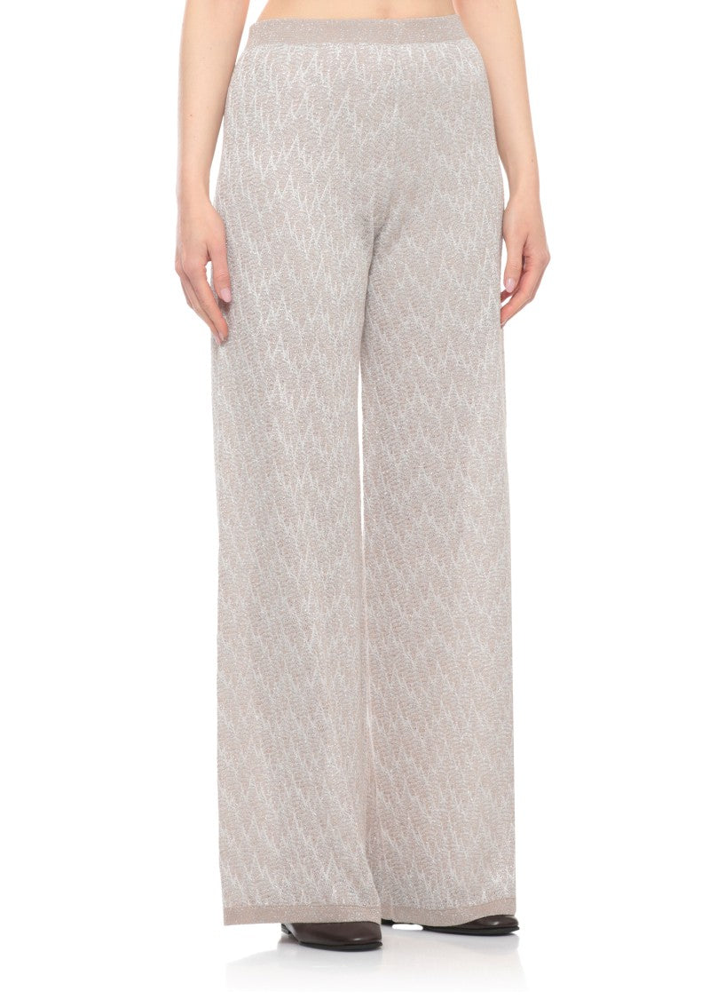 D. Exterior Beige Lurex Viscose Palazzo Wide-Leg Pants