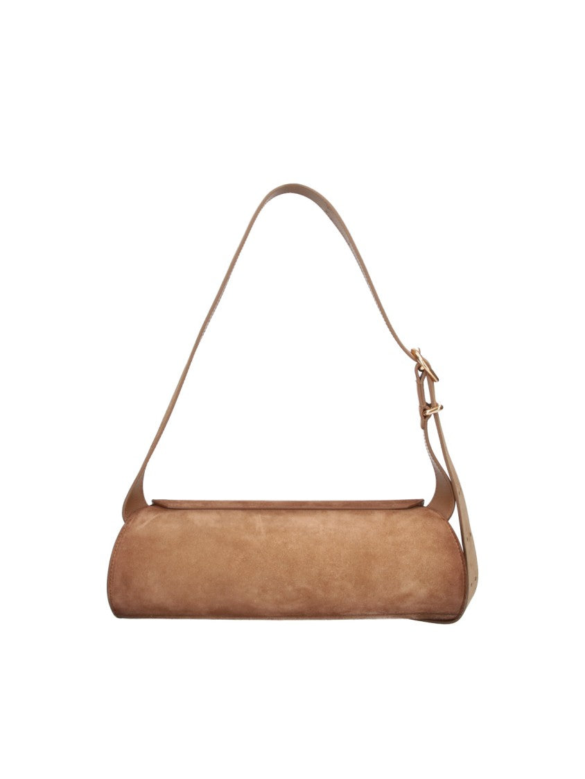 Jil Sander Brown Cannolo Calf Suede Shoulder Bag