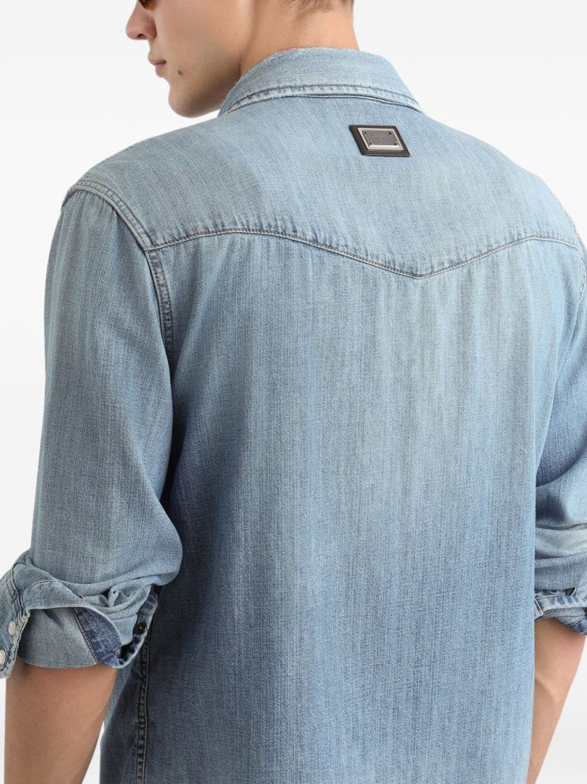 Dolce & Gabbana Indigo Denim Shirt With Classic Collar