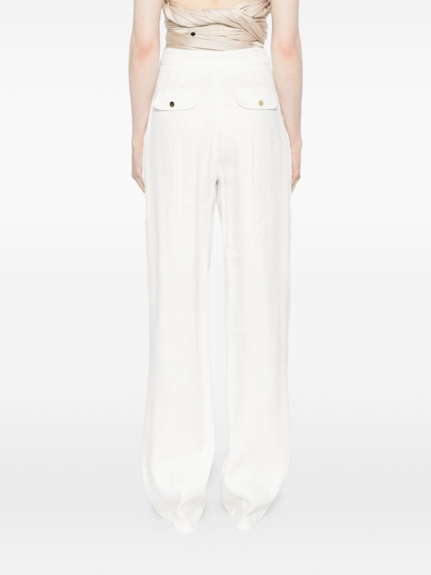 Elisabetta Franchi Ivory Trousers With Front Pleats And Concealed Fastening