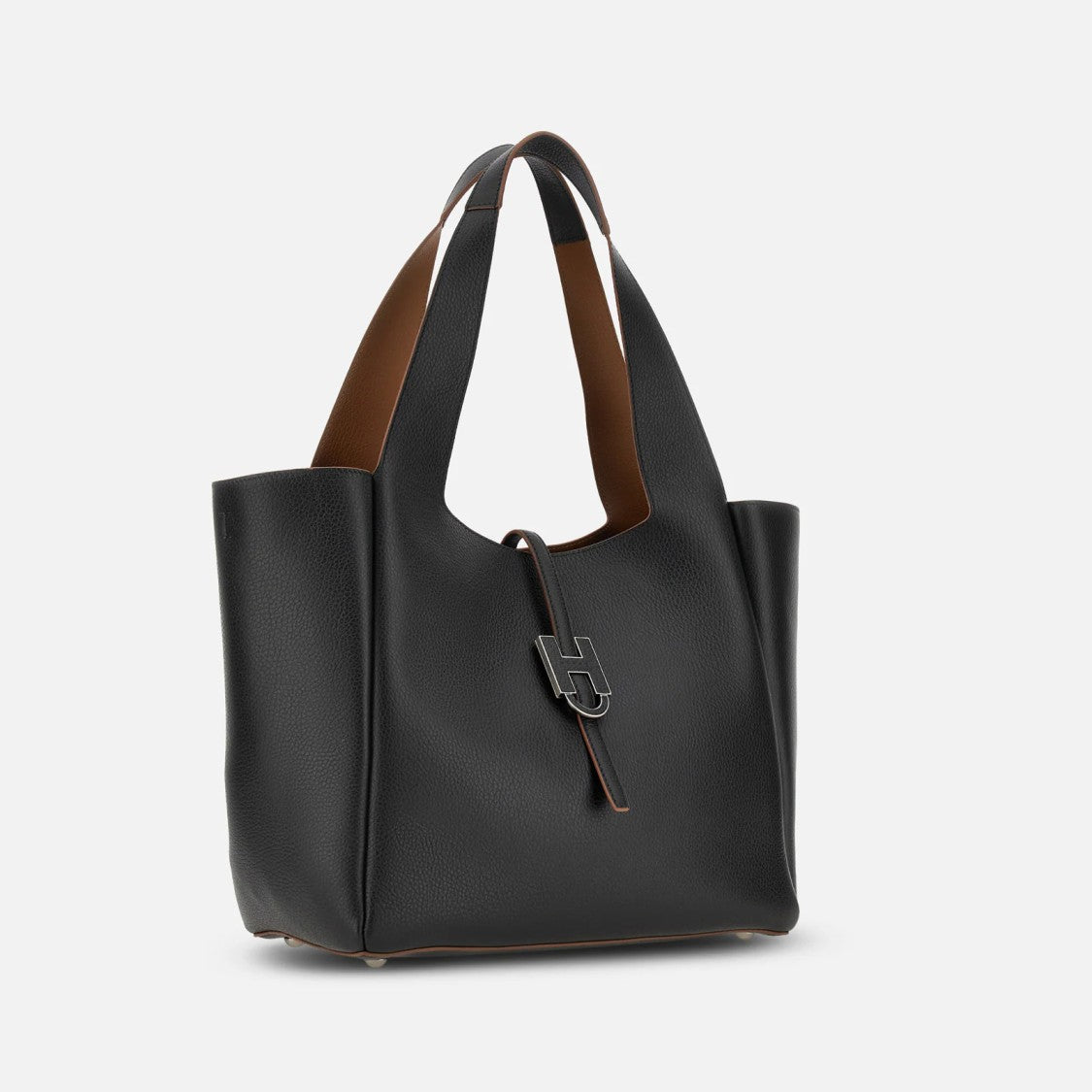 Hogan Pebbled Leather H-Clasp Structured Tote Bag