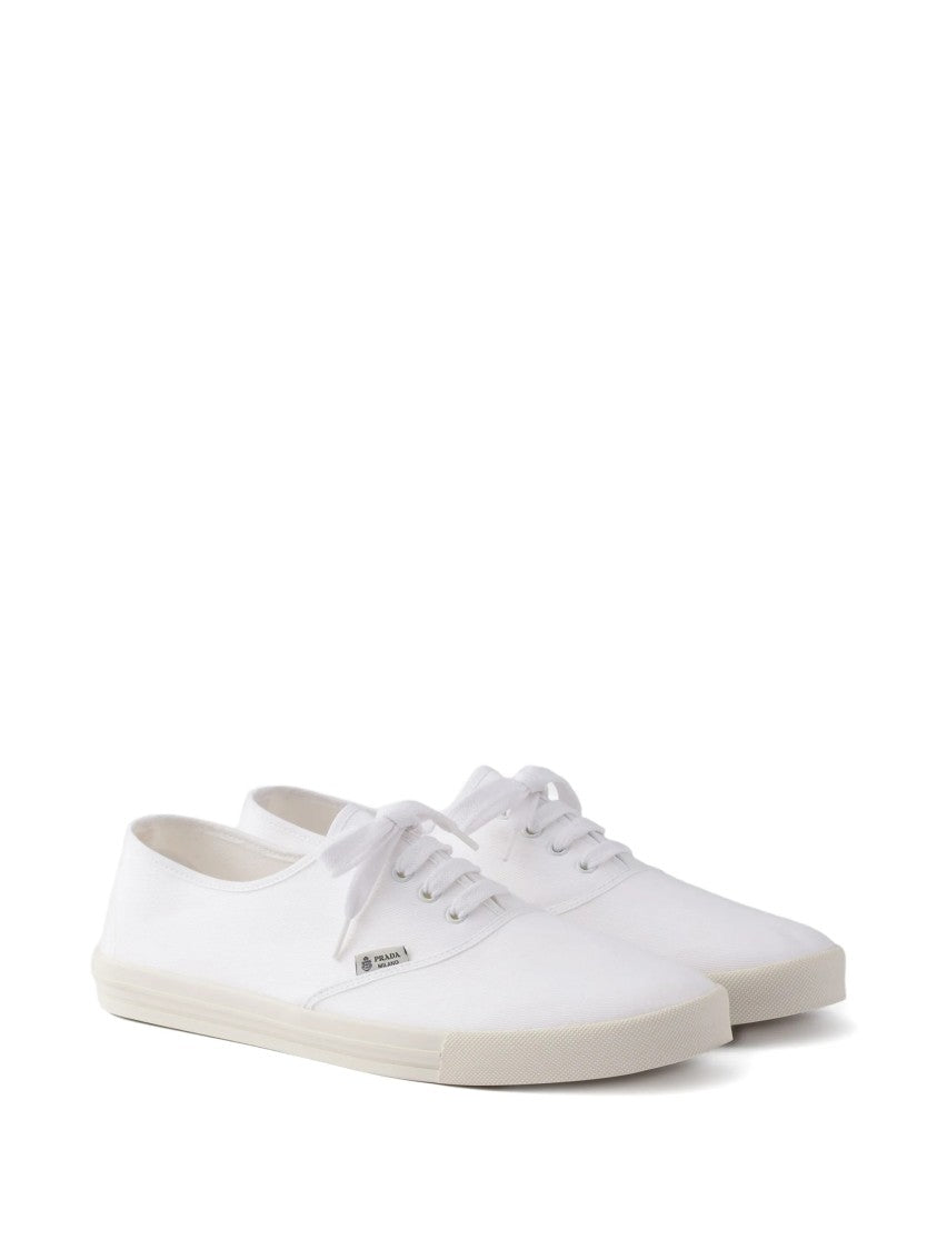 Prada White Drill Minimalist Canvas Low-Top Sneakers