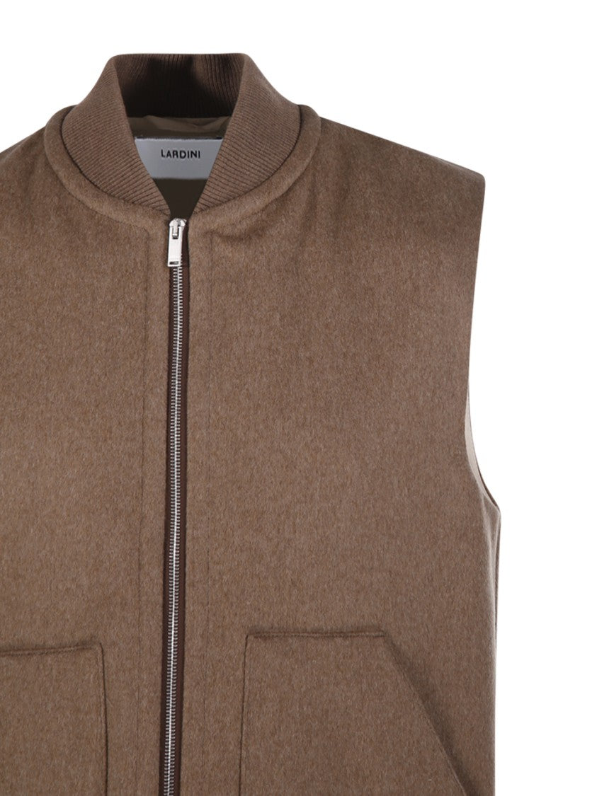 Lardini Sleeveless Brown Virgin Wool Vest Jacket With High Collar