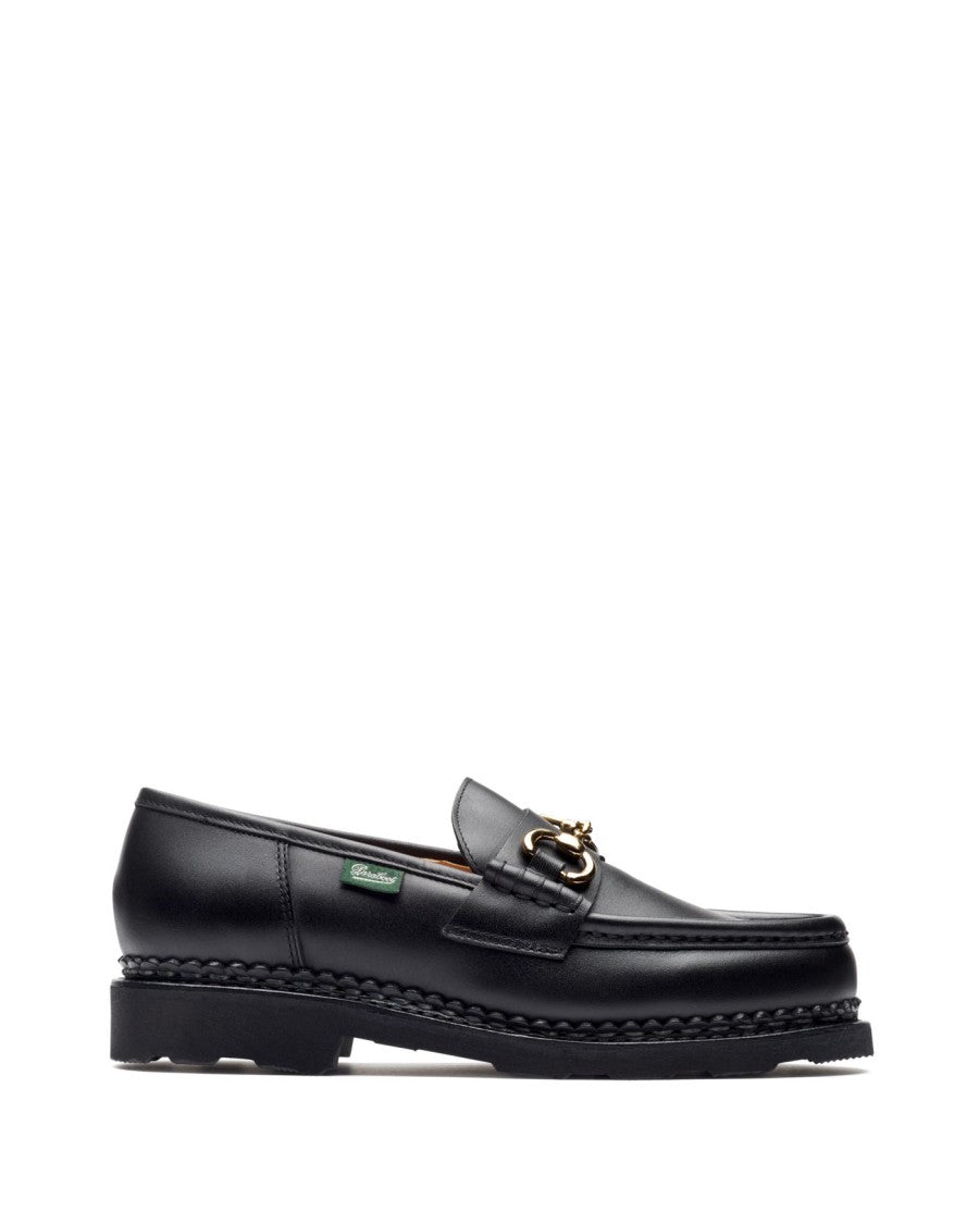 Paraboot Black Leather Loafers With Rounded Toe