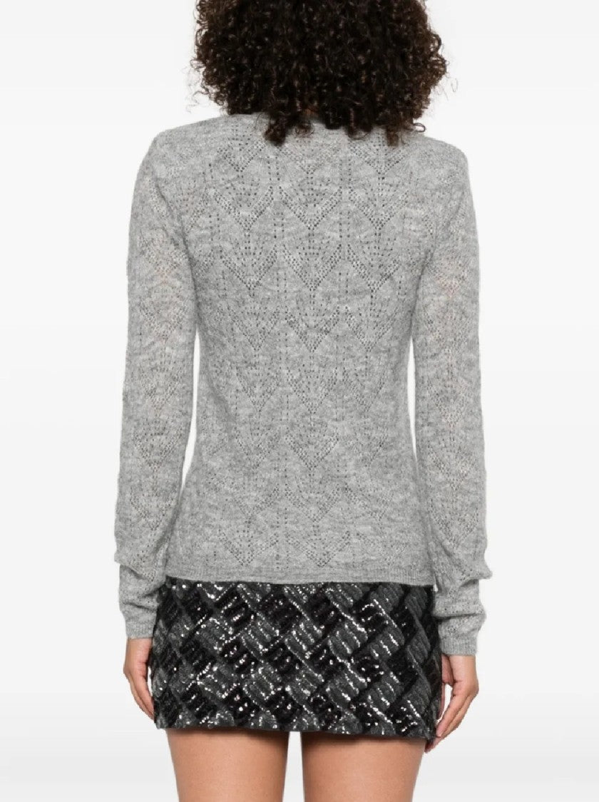 P.A.R.O.S.H. Long-Sleeved Knit Sweater With Intricate Lace Pattern