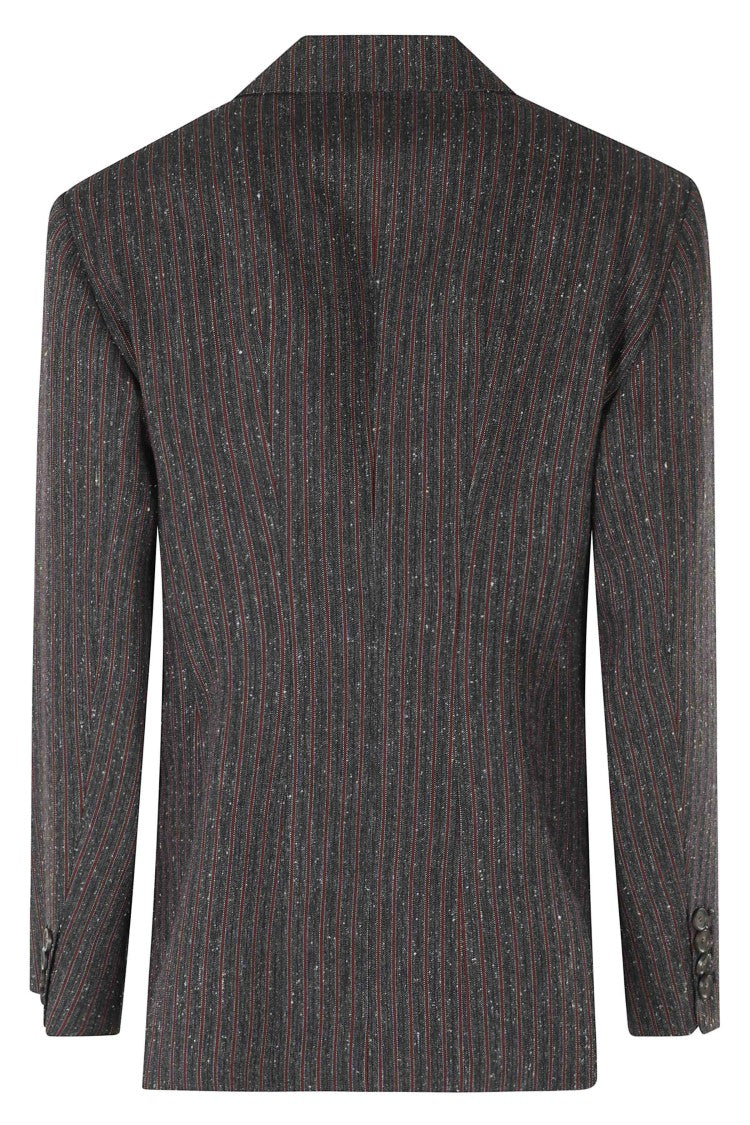 Erika Cavallini Gray Red Pinstripe Fiore Double-Breasted Wool-Blend Blazer