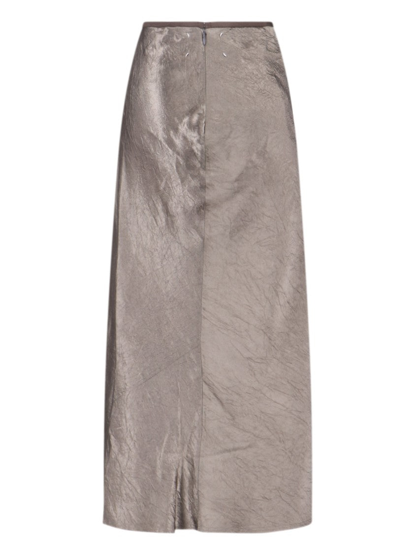 Maison Margiela Pleated Satin Midi Skirt With Distinctive Stitching
