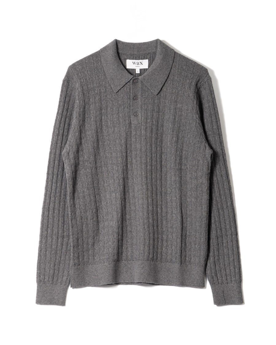 Wax London Textured Diamond Stripe Knit Polo In Grey Marl