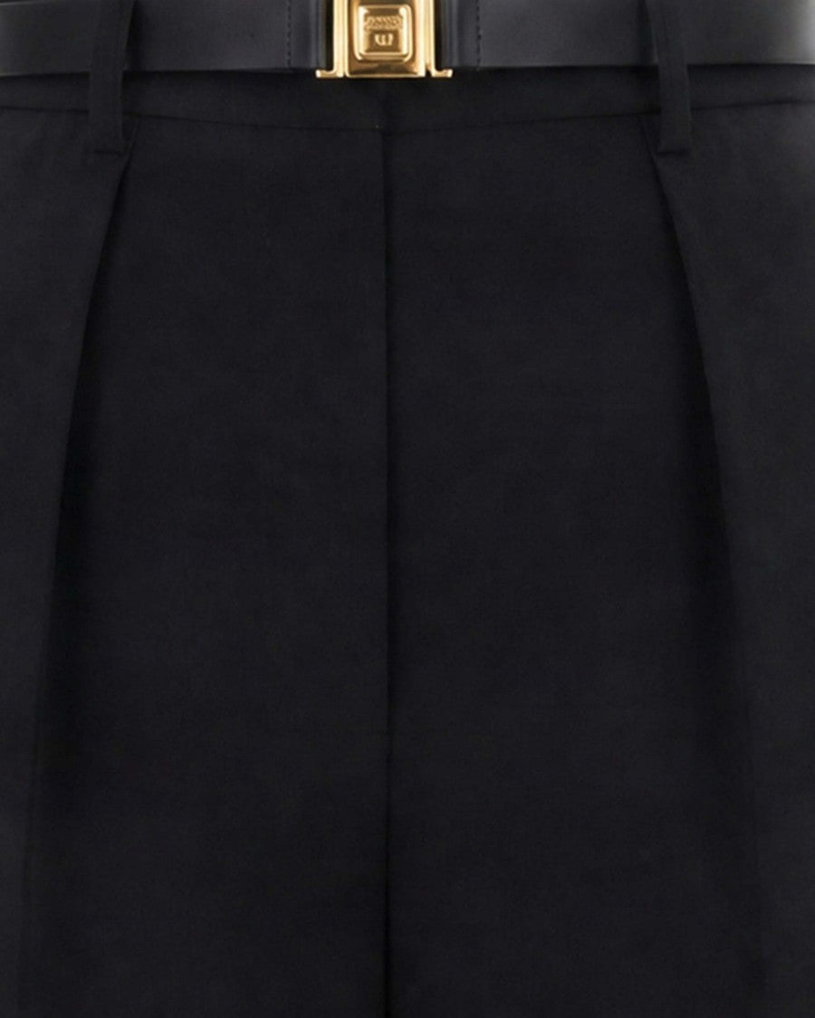 Elisabetta Franchi High-Waisted Gold Buckle Tailored Straight-Leg Pants