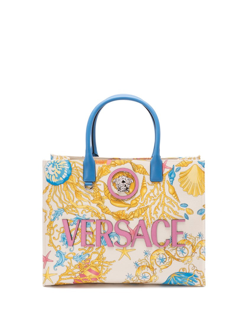 Versace Fabric And Calf Leather Tote