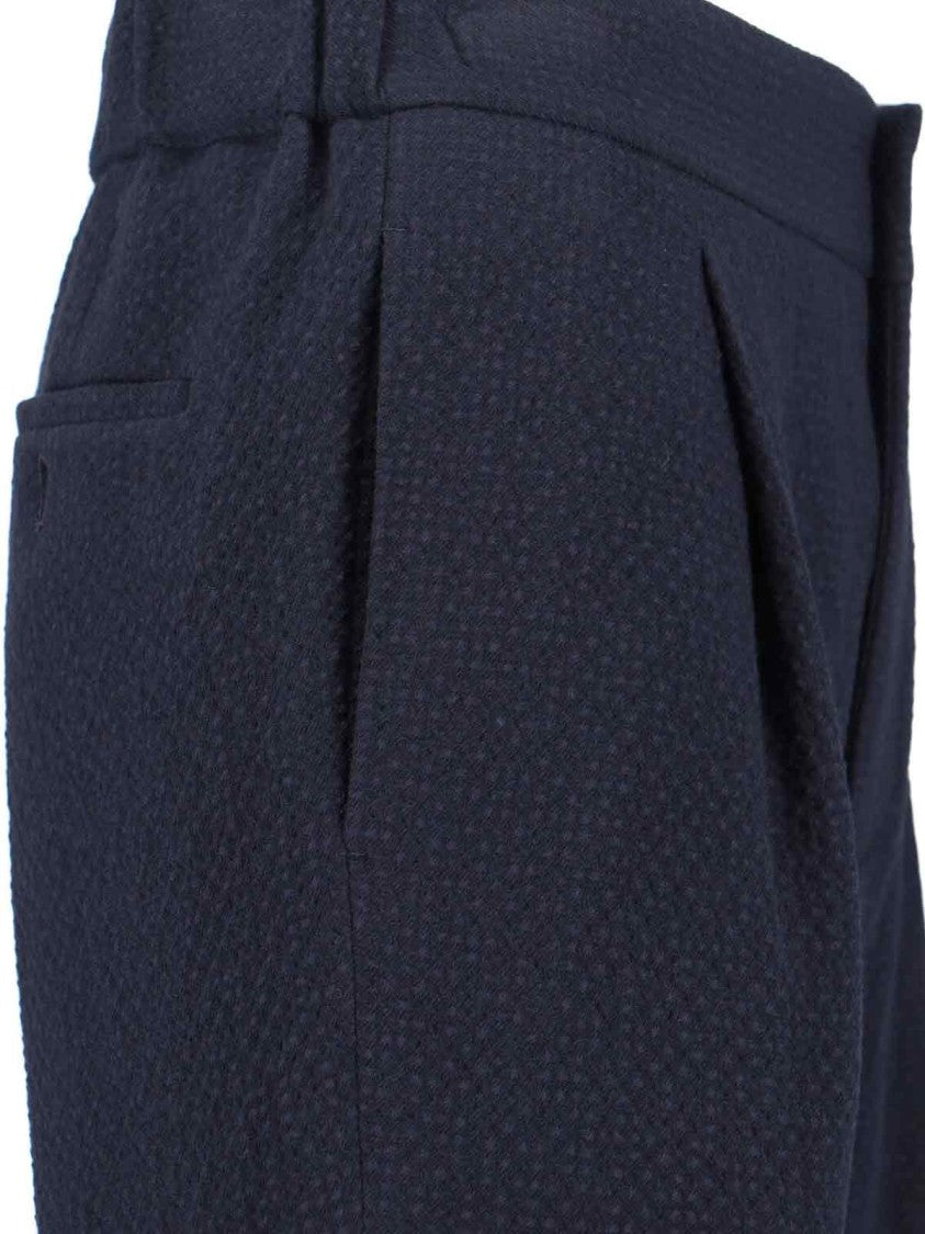 Giorgio Armani Textured Navy Virgin Wool Trousers With Straight Leg