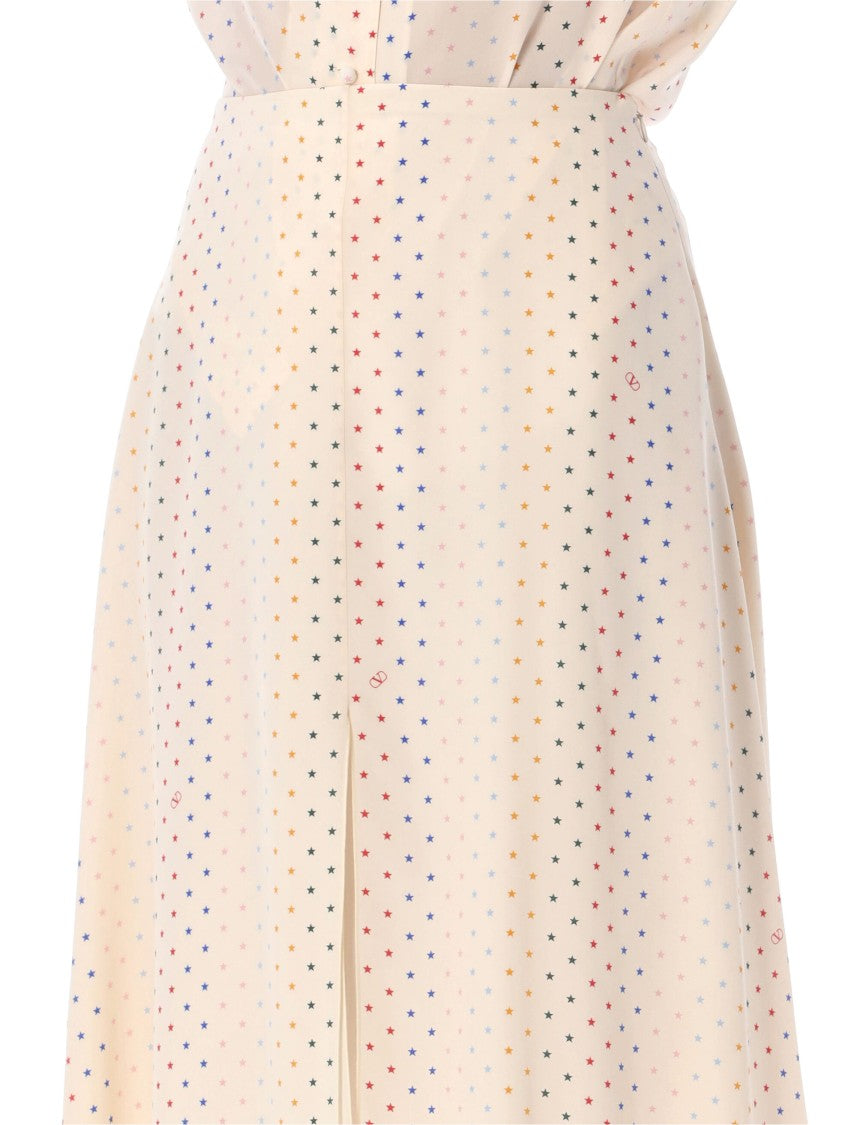 Valentino Garavani Multi Star Print Silk Midi Skirt
