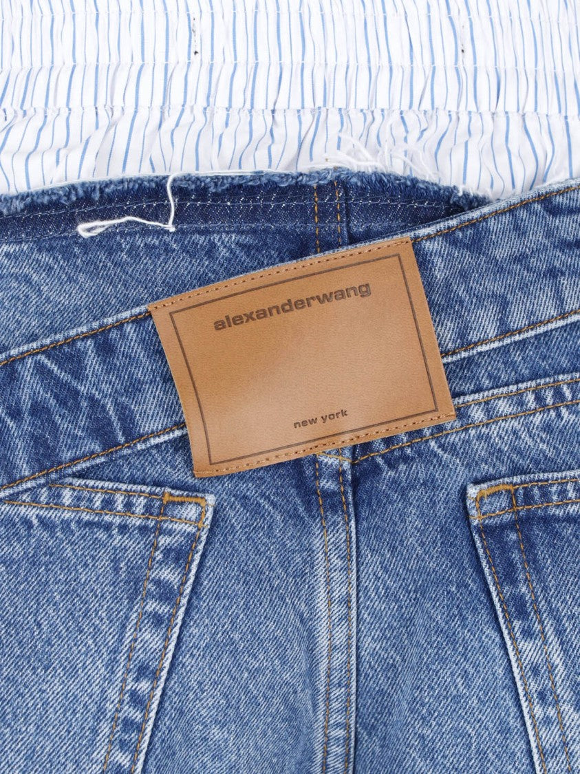 Alexander Wang Blue Boxer Detail Denim Fringed Shorts